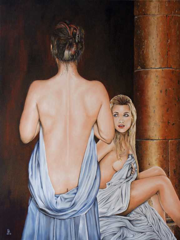 Fine Art Painting, Roman Baths, Oil on Board.  Peter Buddle